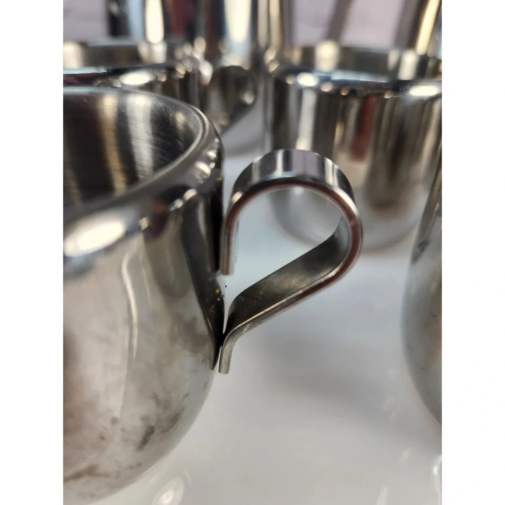 ITALIAN 18/10 Inox Double Wall Espresso Cups, Saucers + Cream & Sugar High End!